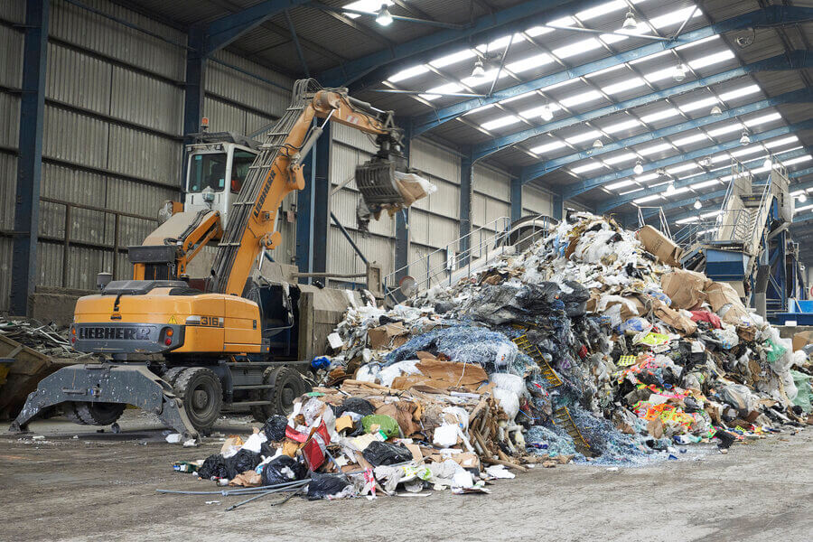 Pile of general waste in waste transfer station