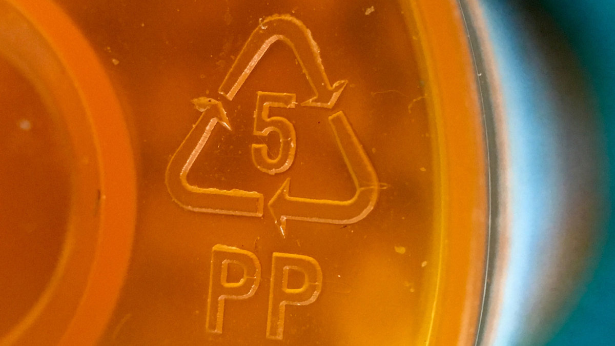 Resin code on a plastic container made of Polypropylene