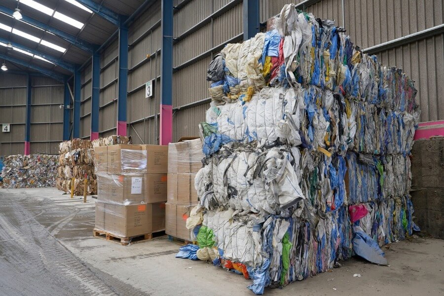 Baled recyclable plastic and cardboard