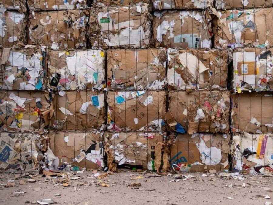Stacked bales of cardboard