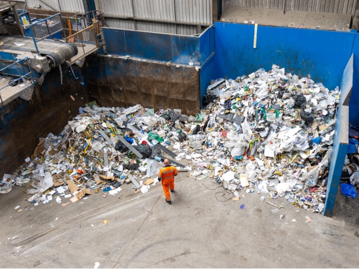 Waste at the end of the picking line in material recycling facility